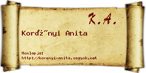 Korényi Anita névjegykártya